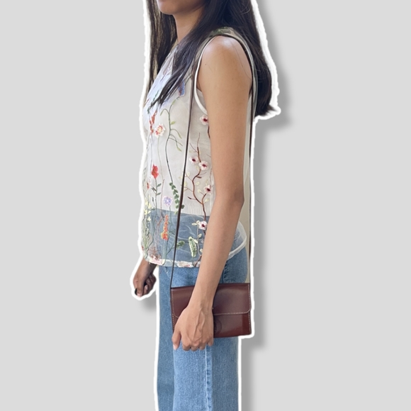 White Embroidered Mesh Top - Picture 2 of 3